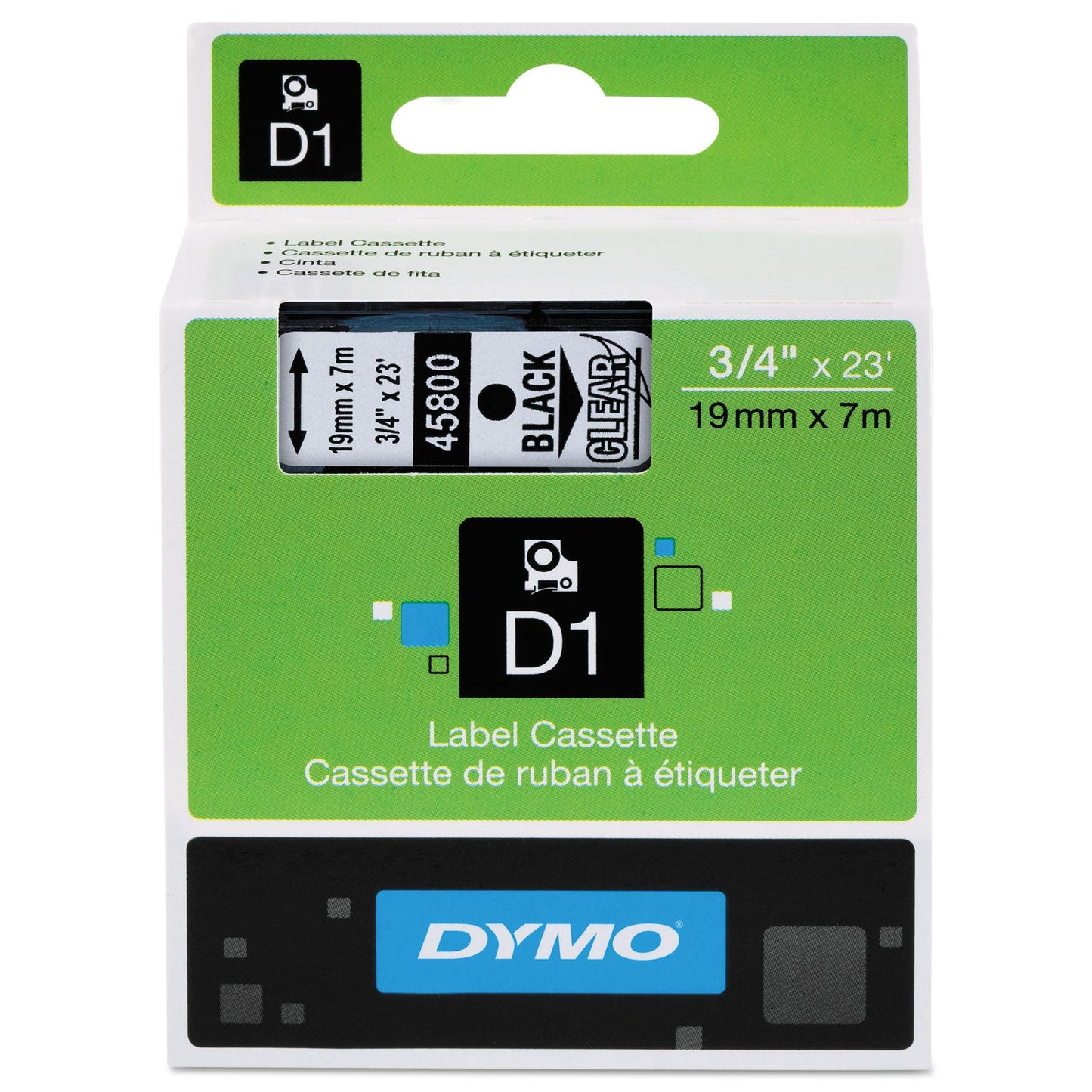DYMO D1 High-Performance Polyester Removable Label Tape, 0.75" x 23 ft, Black on Clear (DYM45800)