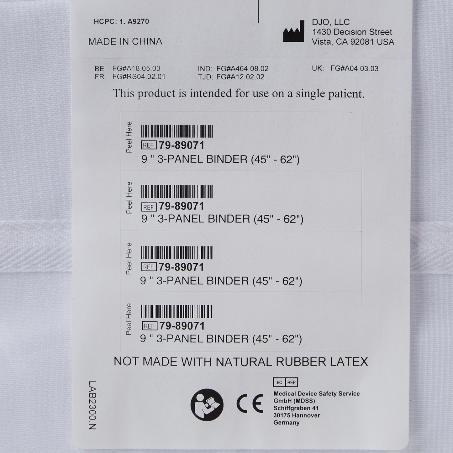 ProCare® Premium Abdominal Binder One Size Fits Most Hook and Loop Closure 45 to 62 Inch Waist Circumference 9 Inch Height Adult (302628_EA)