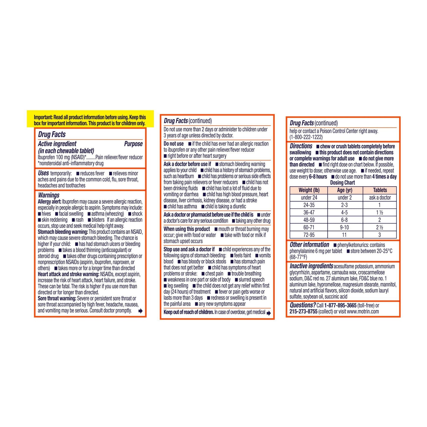 Motrin® Children's Pain Relief 100 mg Strength Ibuprofen Chewable Tablet 24 Per Bottle (1218802_BT)