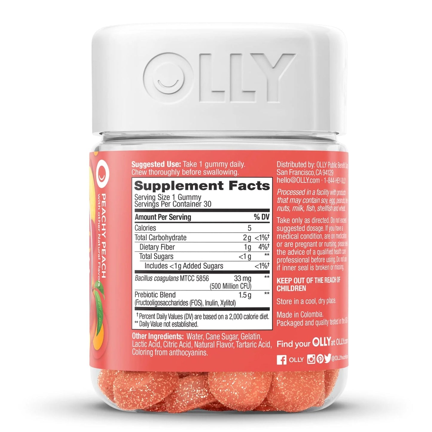 OLLY® Probiotic + Prebiotic Prebiotic / Probiotic Dietary Supplement 30 per Bottle Gummy (1249518_BT)