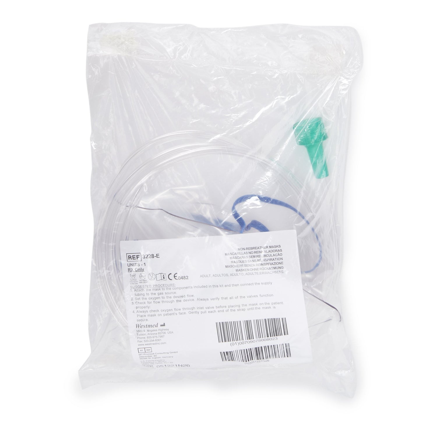 McKesson NonRebreather Oxygen Mask Elongated Style Adult One Size Fits Most Adjustable Head Strap (1052548_EA)