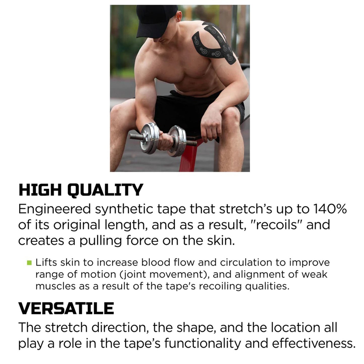 Green Drop™ Kinesiology Tape Black 2 X 10 Inch Nylon / Polyester / Spandex NonSterile (1230639_BX)