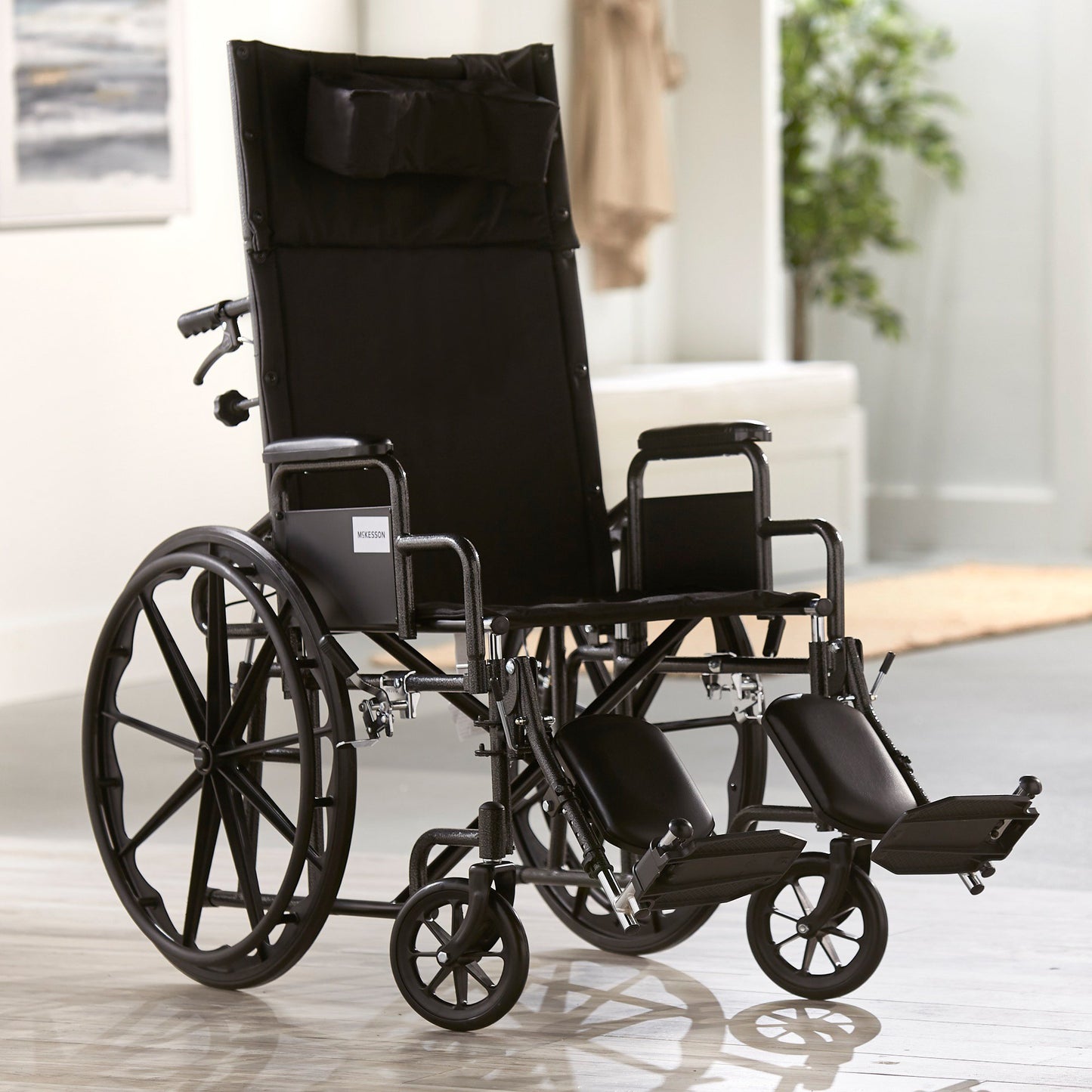McKesson Reclining Wheelchair Desk Length Arm Swing-Away Elevating Legrest Black Upholstery 20 Inch Seat Width Adult 350 lbs. Weight Capacity (1065291_EA)