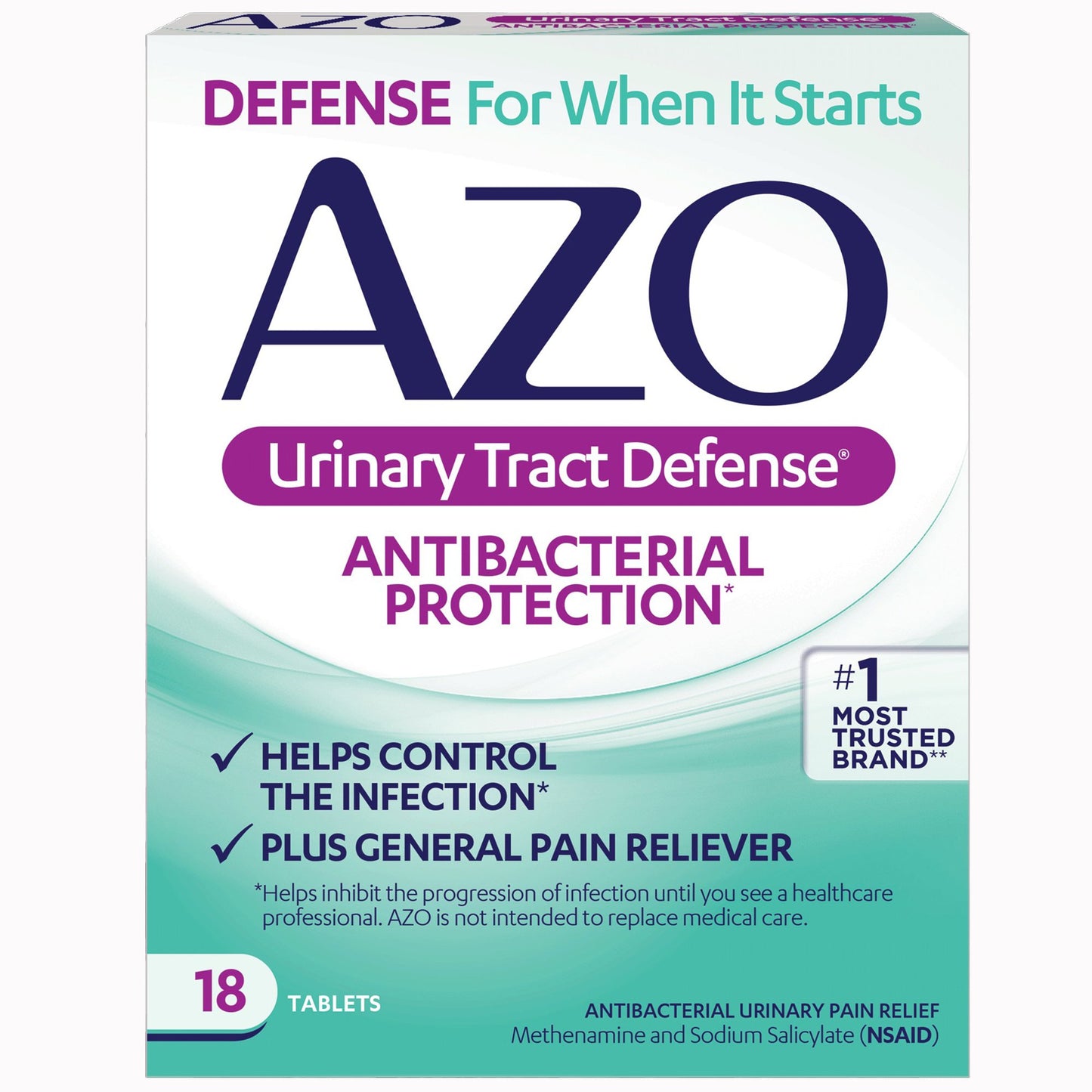 AZO® Urinary Tract Defense Urinary Pain Relief 162 mg - 162.5 mg Strength Methenamine / Sodium Salicylate Tablet 18 per Box (1268935_BX)