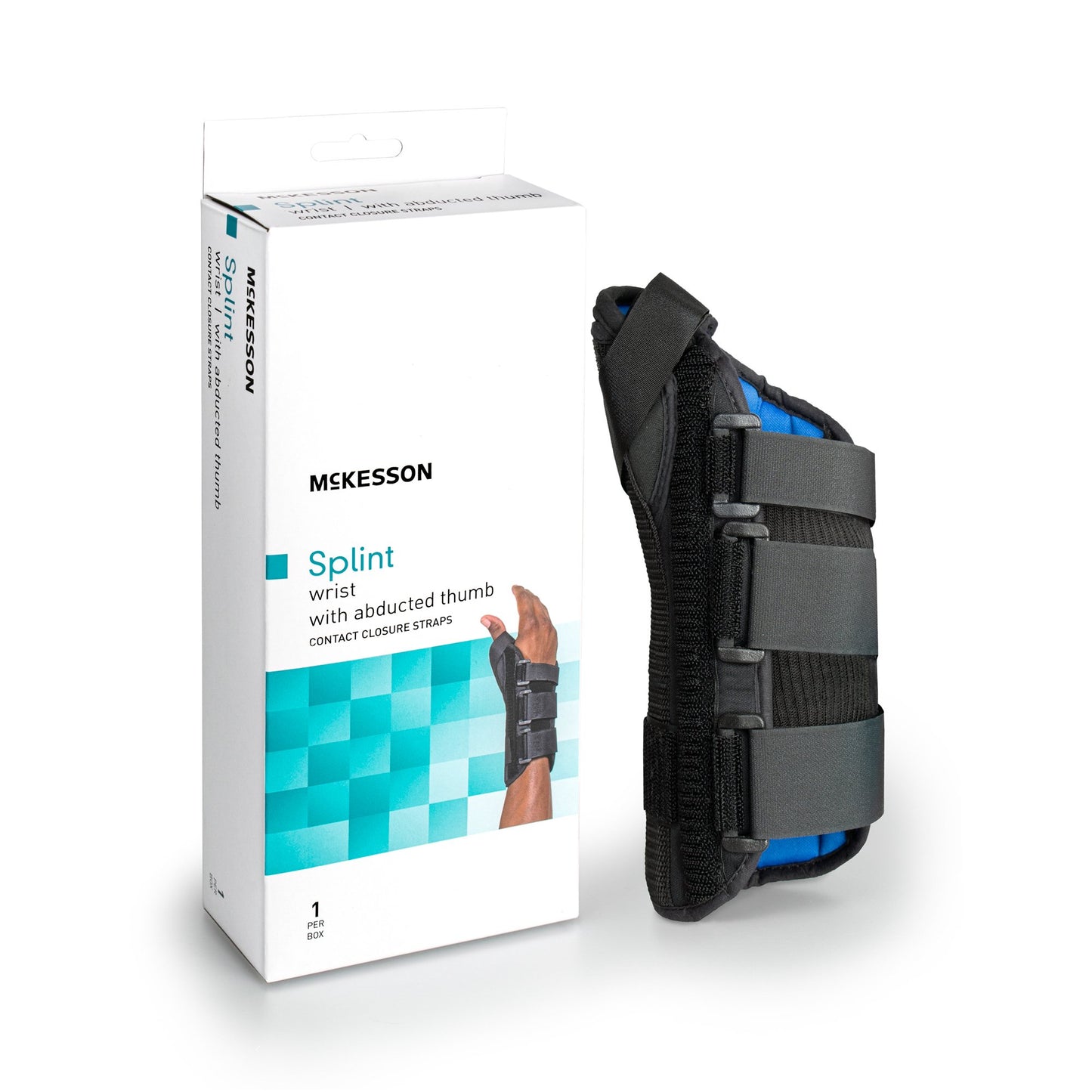 McKesson Wrist Brace with Abducted Thumb Aluminum / Foam / Spandex / Plastic Right Hand Black Medium (1159140_EA)