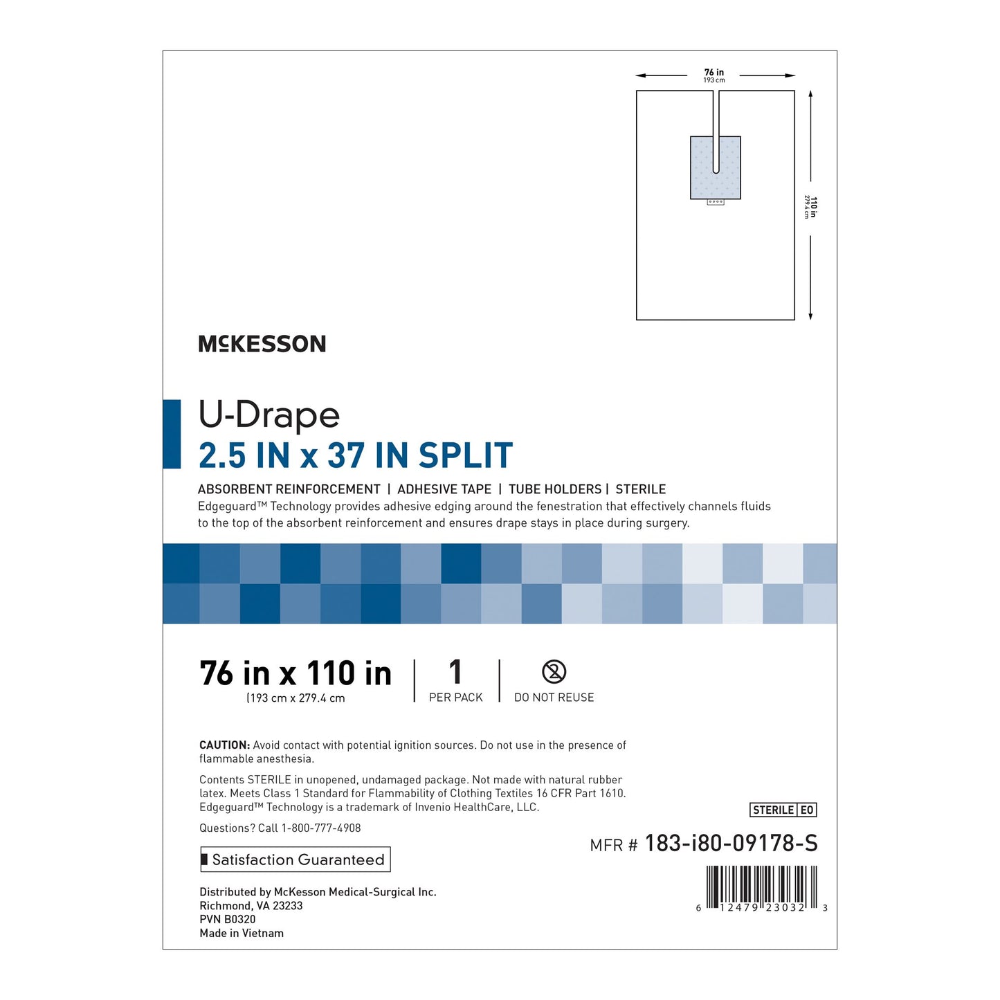 McKesson Orthopedic Drape U-Drape with Split 76 W X 110 L Inch Sterile (1101302_CS)