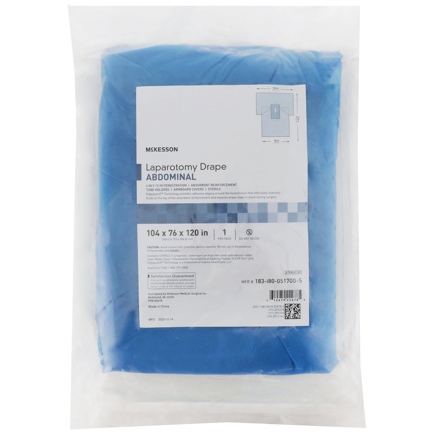 McKesson Abdominal Drape Laparotomy Drape 104 W X 76 W X 120 L Inch Sterile (1101288_CS)