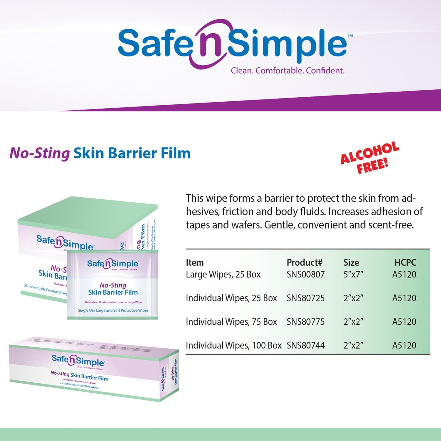 Safe N Simple™ No-Sting Skin Barrier Wipe 60% / 20% Strength Purified Water / Polyvinylpyrrolidone / Glycerin / Propylene Glycol Individual Packet Sterile (869585_EA)
