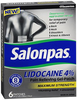 Salonpas® Topical Pain Relief 4% Strength Lidocaine Patch 6 per Box (1052670_BX)