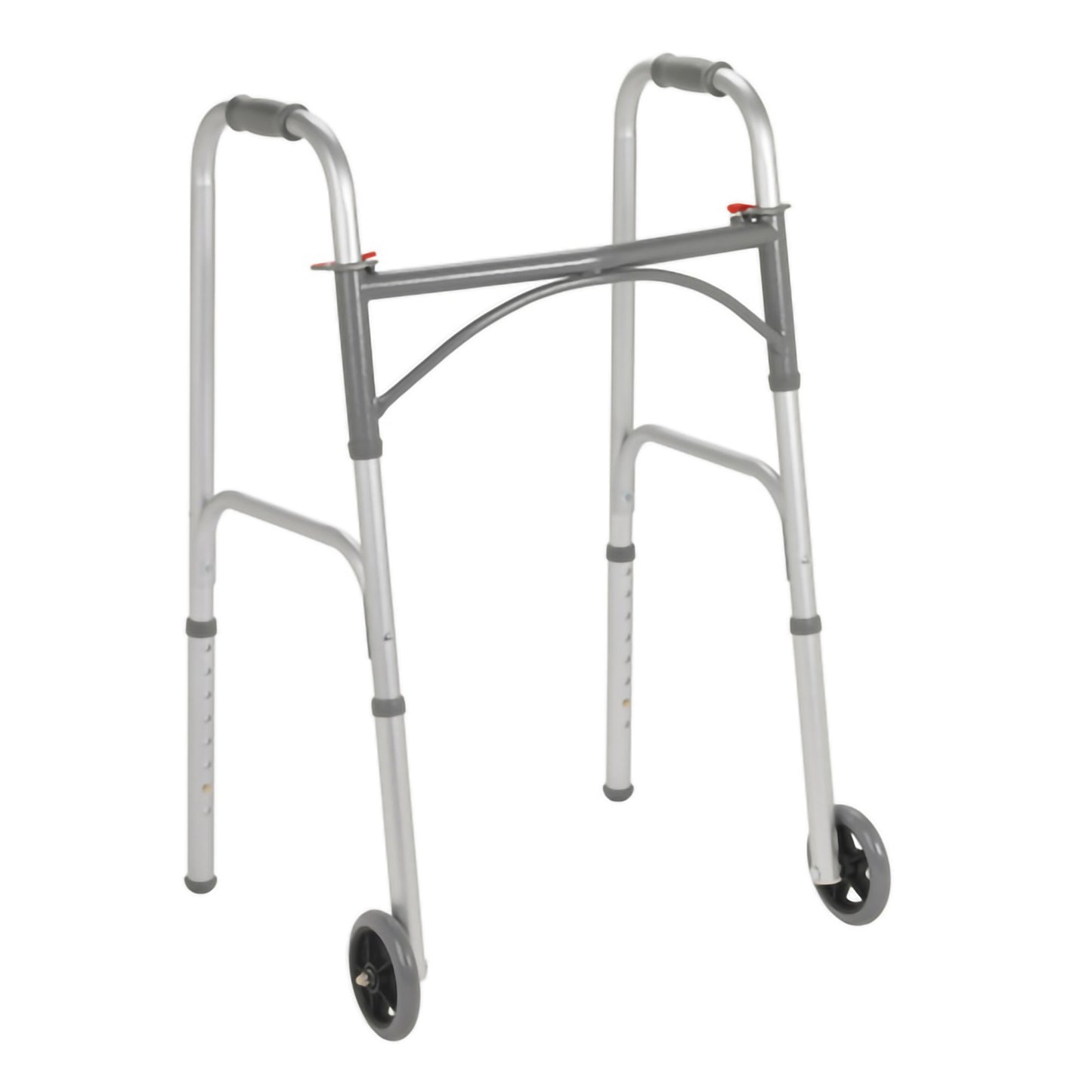 McKesson Dual Release Folding Walker with Wheels Adjustable Height Steel Frame 350 lbs. Weight Capacity 32 to 39 Inch Height (1128891_EA)