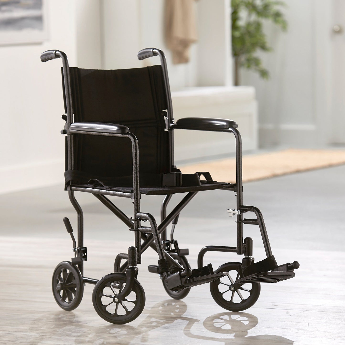 McKesson Transport Chair 19 Inch Seat Width Full Length Arm Swing-Away Footrest Steel Frame with Silver Vein Finish (1065255_EA)