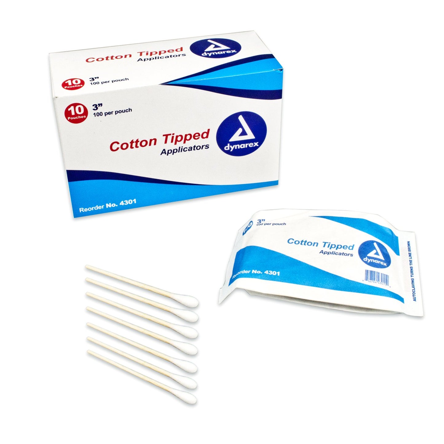 Dynarex Swabstick Cotton Tip Wood Shaft 3 Inch NonSterile 100 per Pack (670182_BX)