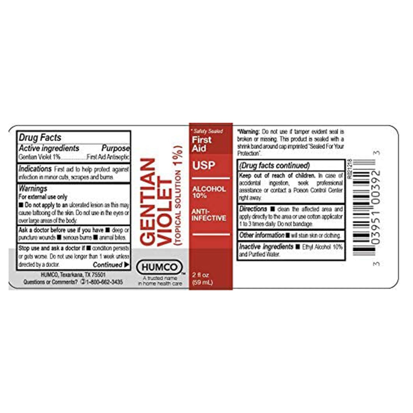 Humco™ First Aid Antibiotic Gentian Violet Topical Liquid 2 oz. Bottle (713309_EA)