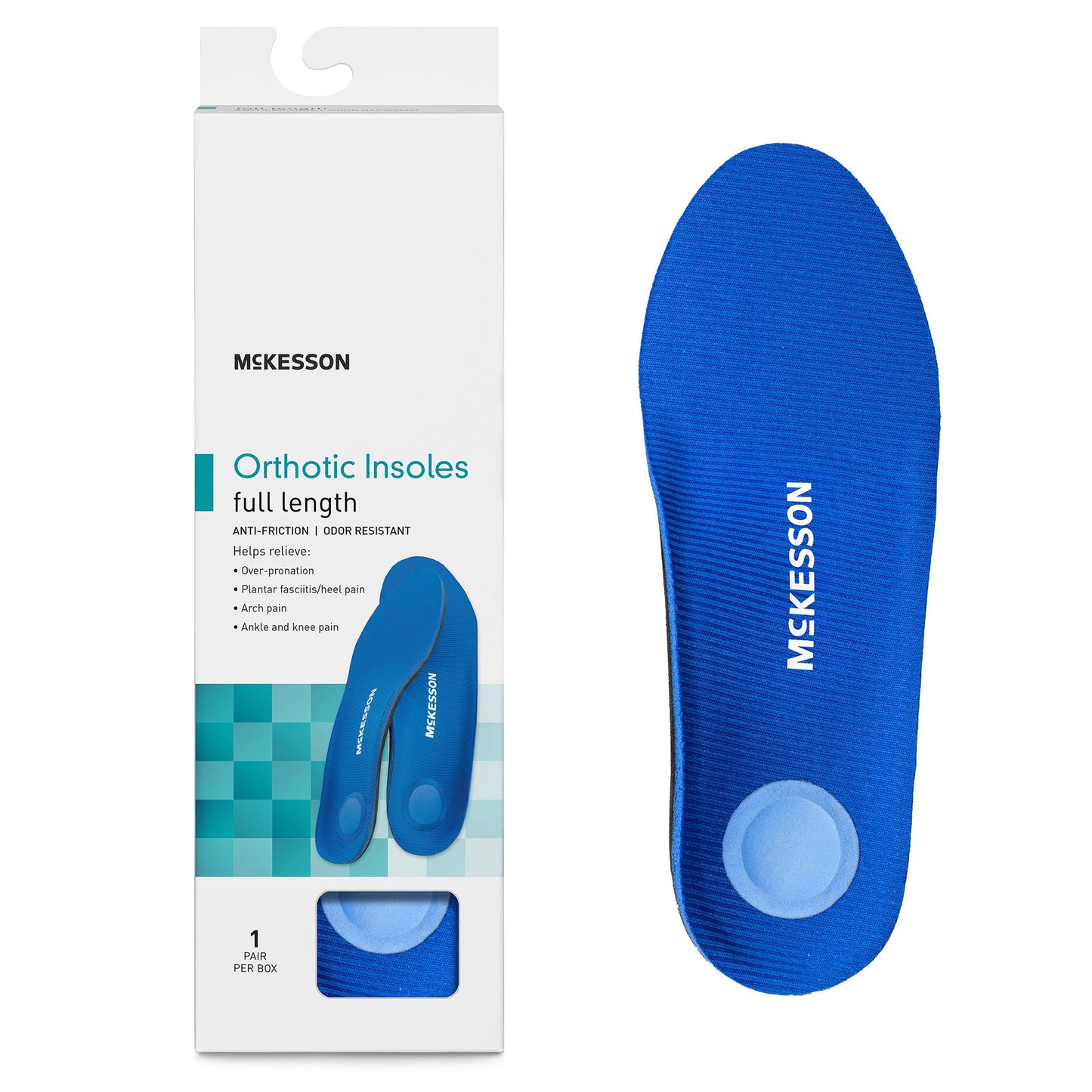 McKesson Orthotic Insole Full Length EVA / Polyester / Polypropylene / Poron® Female 9 to 9-1/2 / Male 7 to 7-1/2 Black / Blue (1205395_BX)
