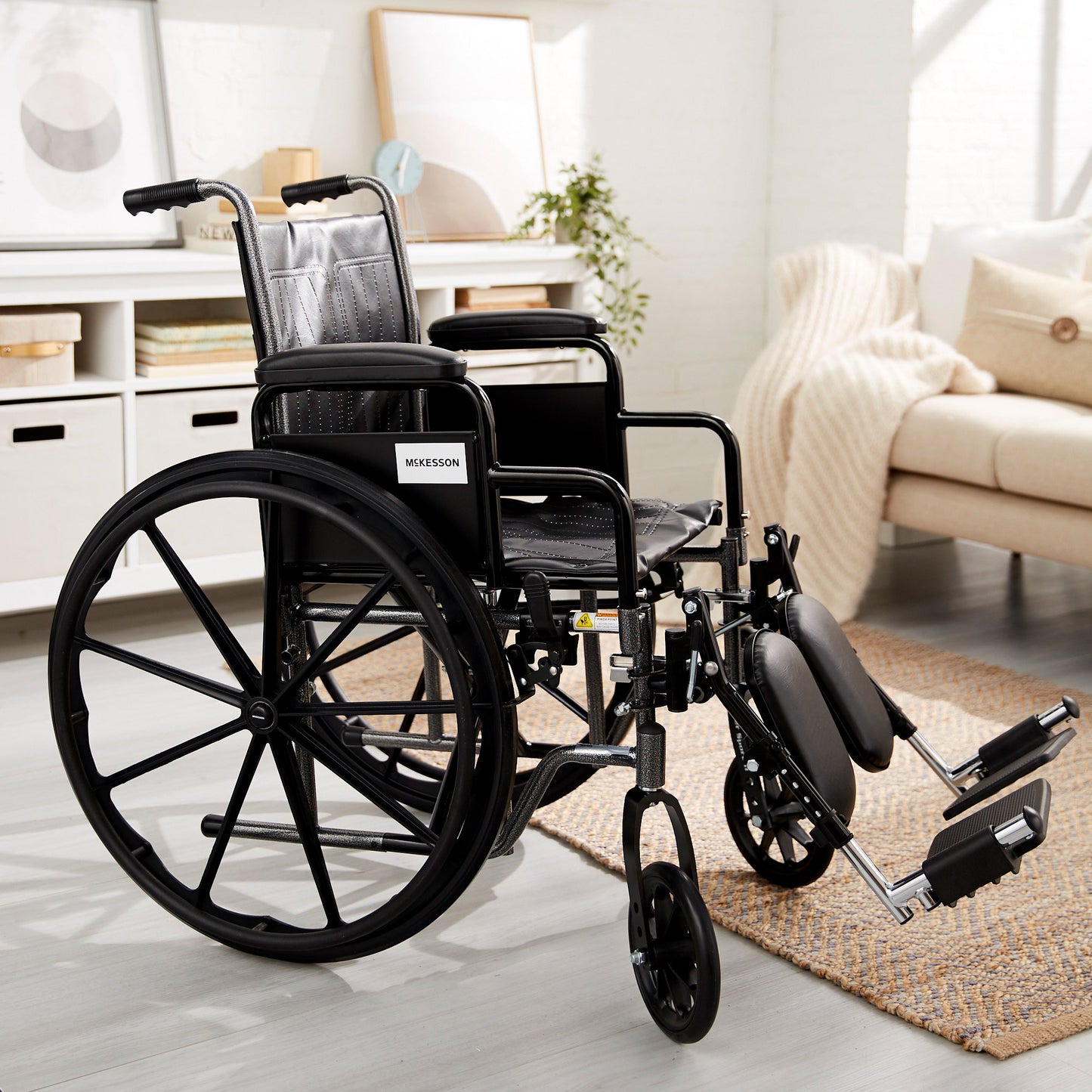 McKesson Wheelchair Dual Axle Desk Length Arm Swing-Away Elevating Legrest Black Upholstery 16 Inch Seat Width Adult 250 lbs. Weight Capacity (1065273_EA)