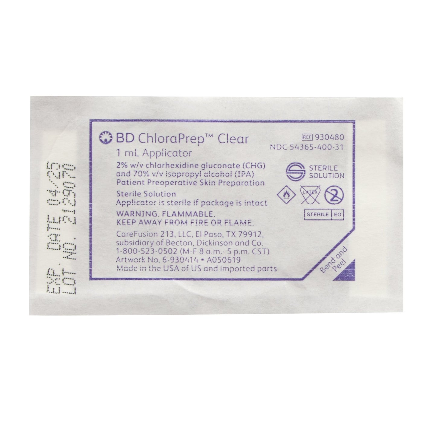 ChloraPrep™ Clear Skin Prep Solution 1 mL Foam Applicator 2% / 70% Strength CHG (Chlorhexidine Gluconate) / Isopropyl Alcohol Sterile (1151673_CT)