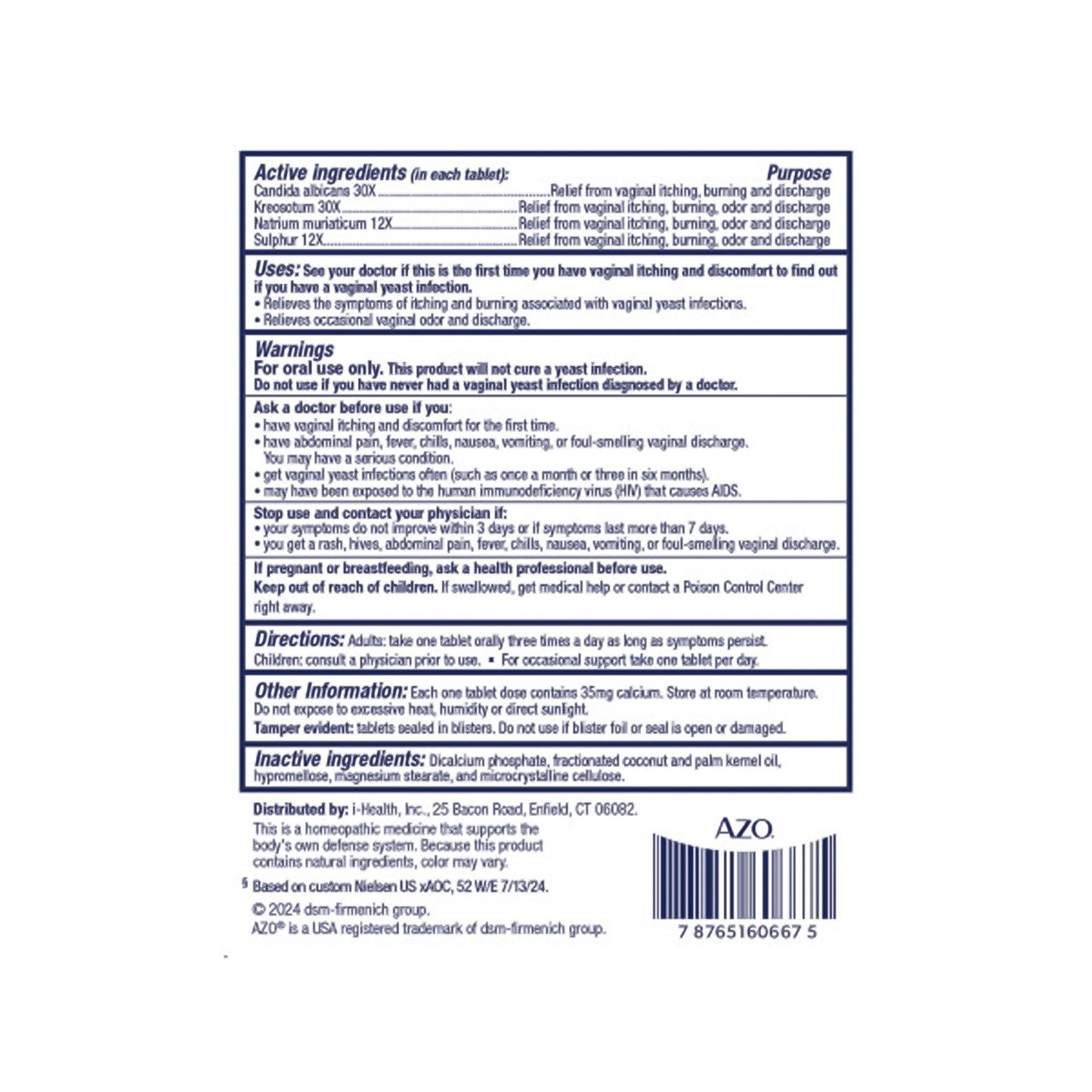 AZO® Yeast® Plus Pain Relief 30X - 30X - 12X -12X Strength Candida Albicans / Kreosotum / Natrium Muriaticum / Sulphur Tablet 60 per Box (1268929_BX)