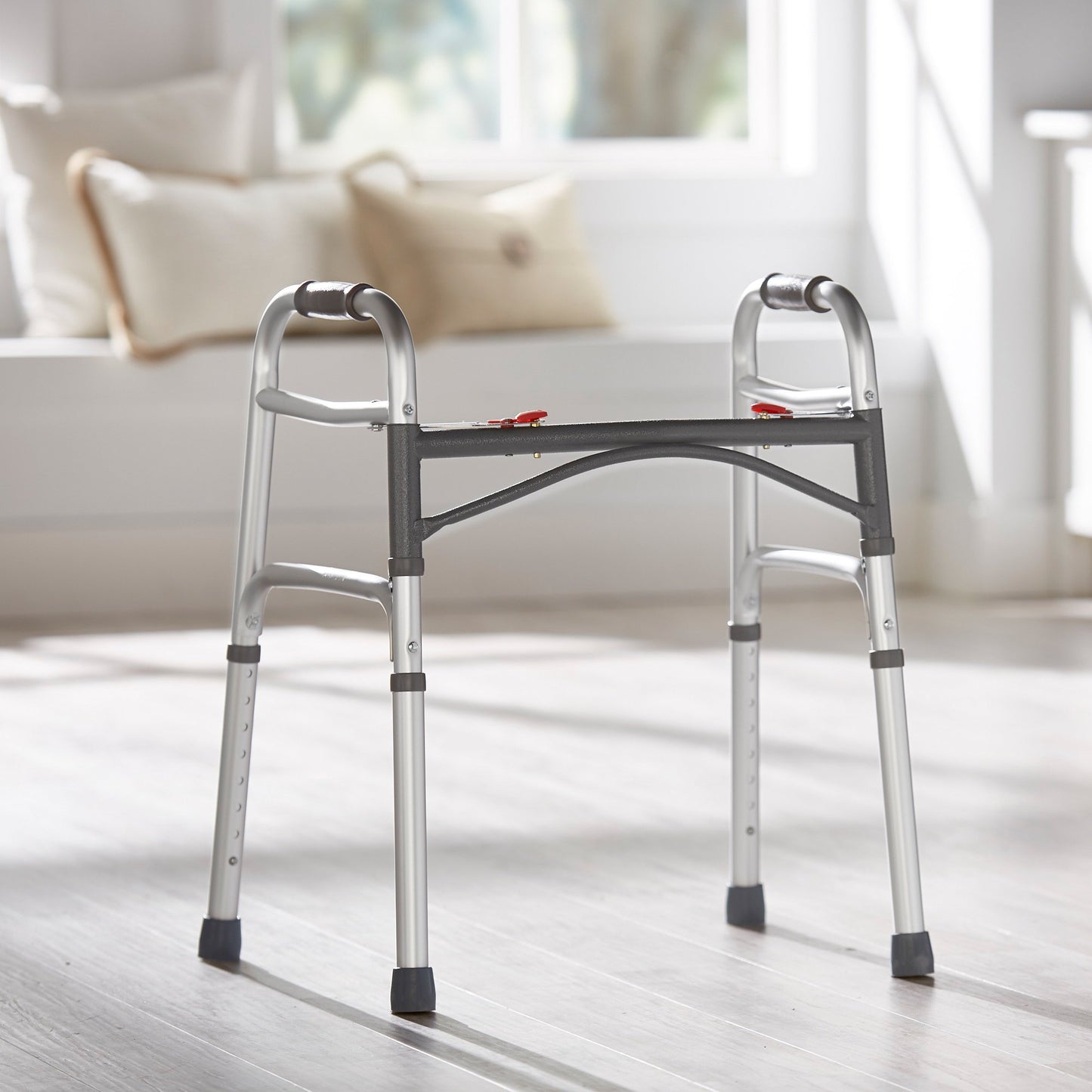 McKesson Dual Release Folding Walker Adjustable Height Aluminum Frame 350 lbs. Weight Capacity 25 to 32 Inch Height (1065260_CS)