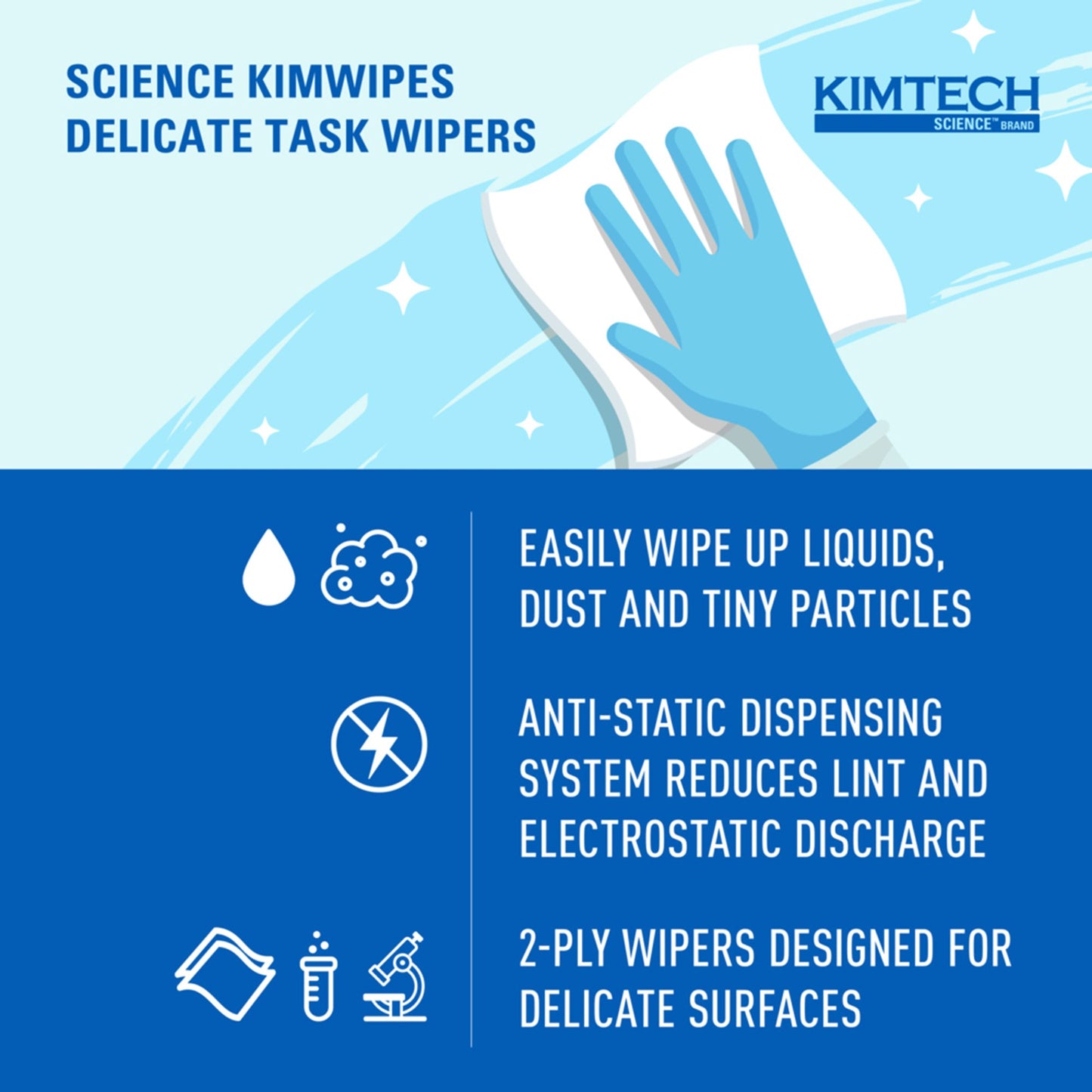 Kimtech Science Kimwipes Delicate Task Wipe Light Duty 90 Count Box 14-7/10 X 16-3/5 Inch NonSterile Disposable (52386_CS)