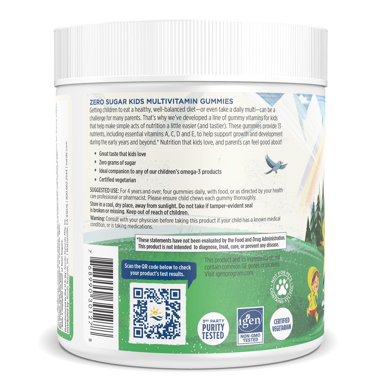 Nordic Naturals® Zero Sugar Kids Multi Dietary Supplement Vitamin A 300 mcg Strength Gummy 120 per Bottle Orange Lemon Flavor (1264956_BT)
