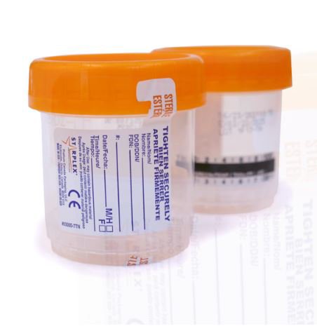 Starplex® StarCLICK 100 Specimen Container 66 mm Height 100 mL (3.4 oz.) Screw Cap Patient Information Sterile (1141839_CS)