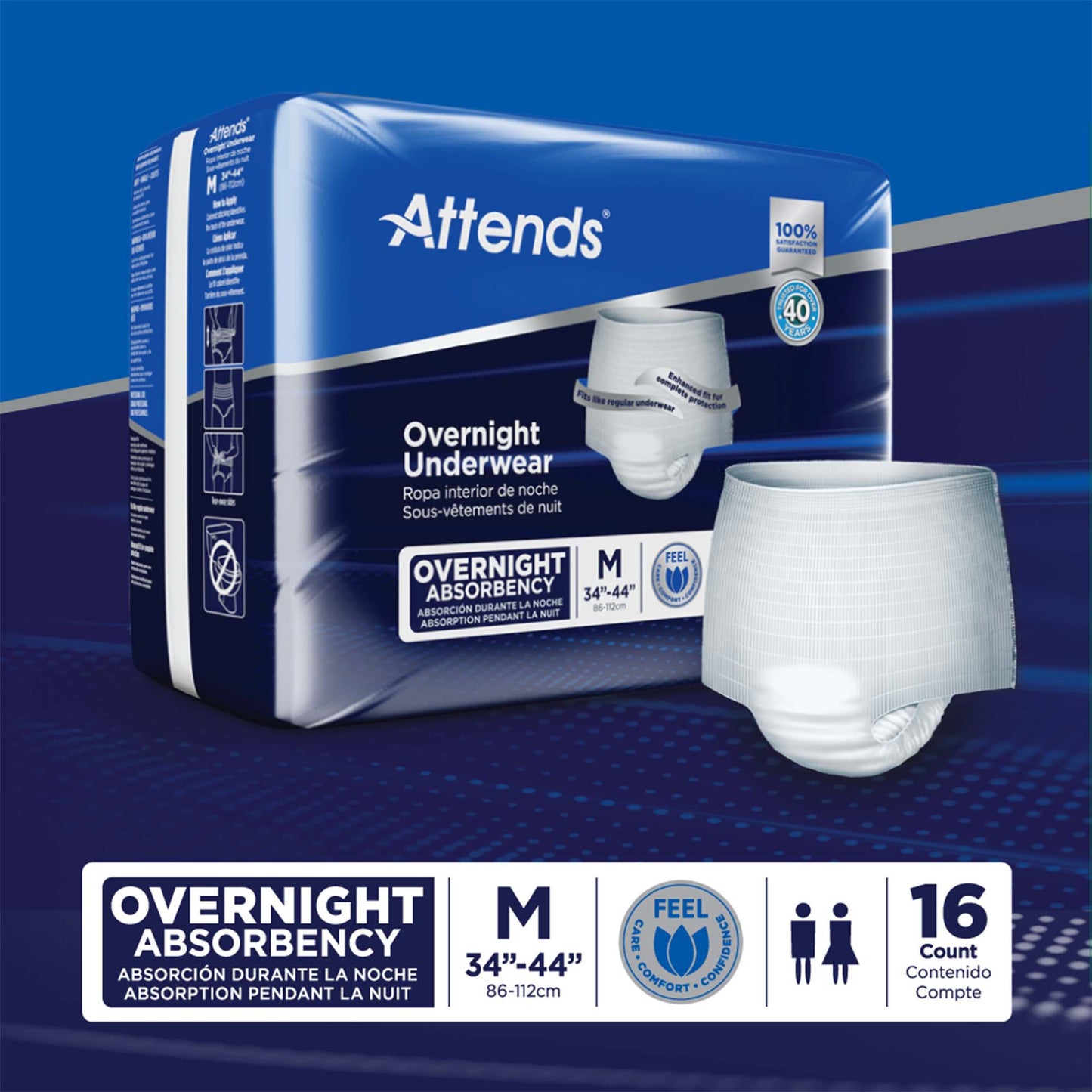 Attends® Overnight Unisex Adult Absorbent Underwear Pull On with Tear Away Seams Medium Disposable Heavy Absorbency (830766_CS)