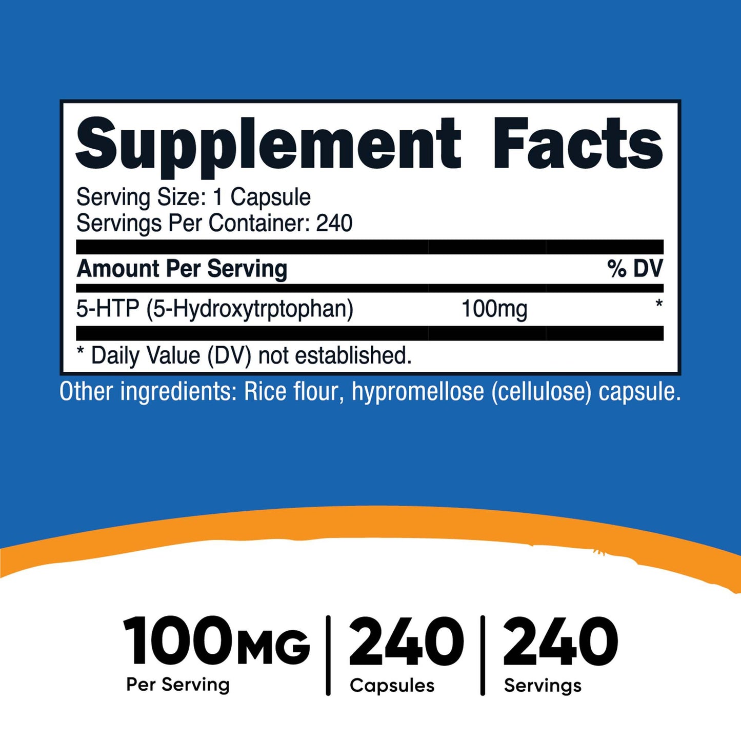 nutricost® 5-HTP Dietary Supplement 5-Hydroxytrptophan 100 mg Strength Capsule 240 Per Bottle (1270260_BT)