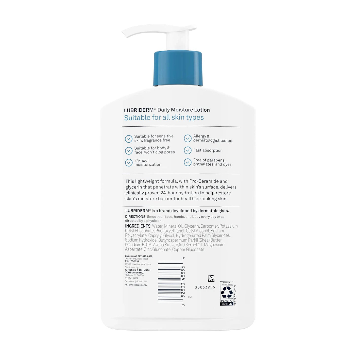 Lubriderm® Hand and Body Moisturizer 16 oz. Pump Bottle Unscented Lotion CHG Compatible (180802_CS)
