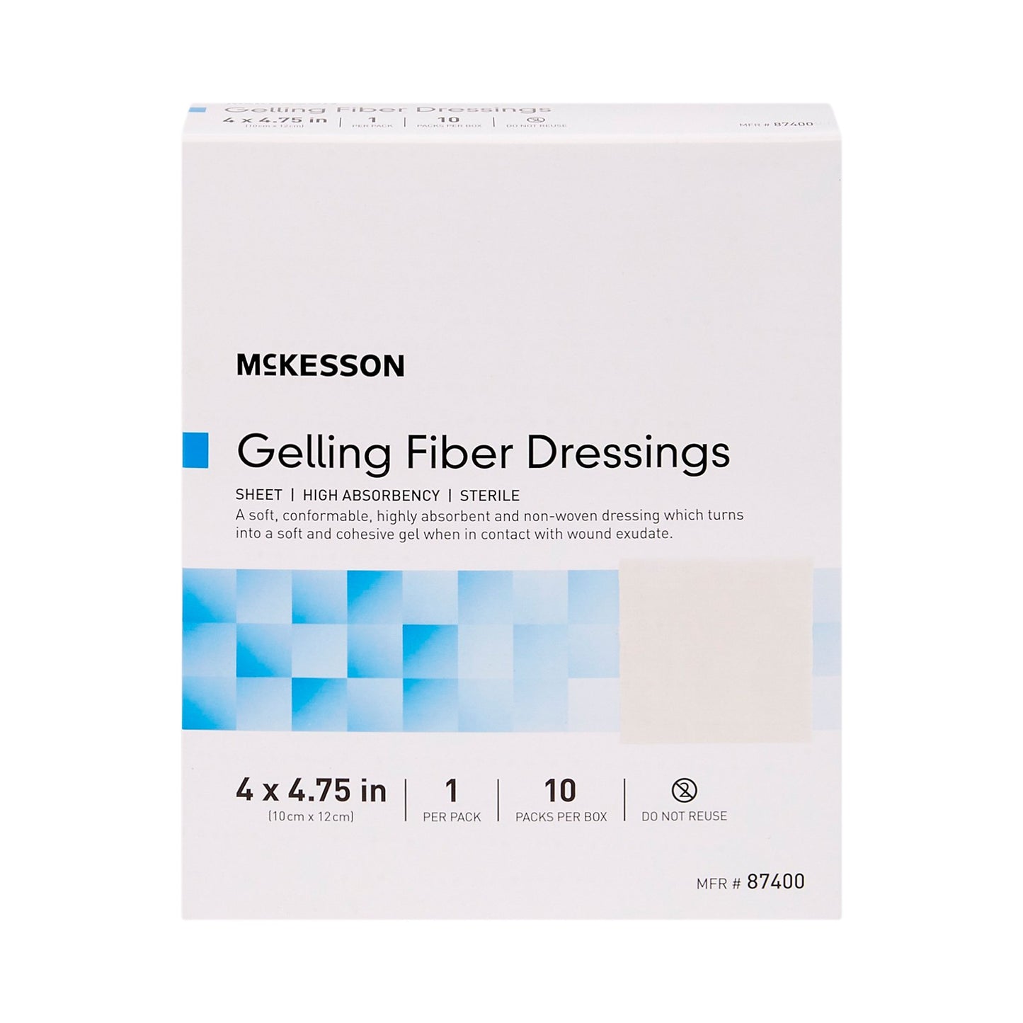 McKesson Gelling Fiber Wound Dressing 4 X 4-3/4 Inch Rectangle Sterile (1138627_BX)