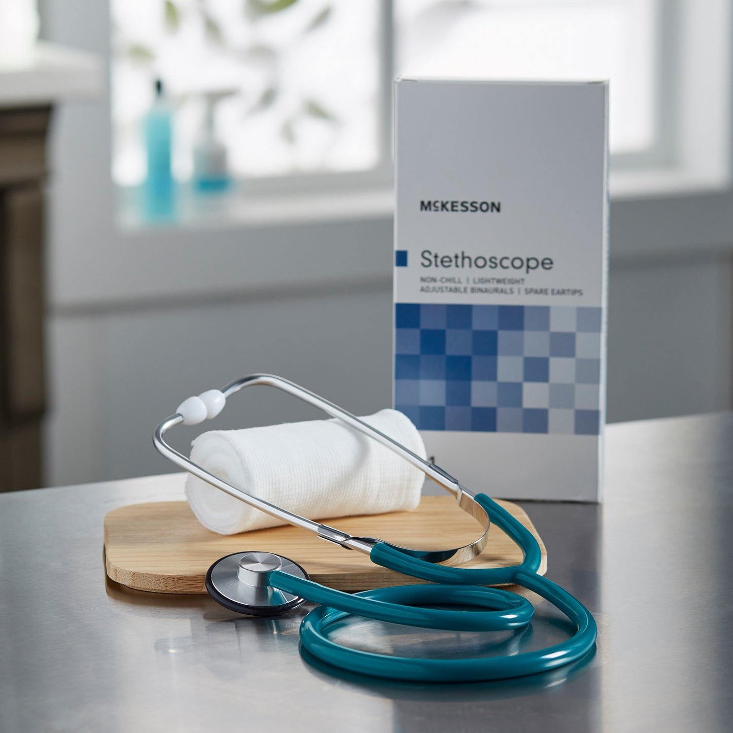 McKesson General Exam Stethoscope Teal Blue 1-Tube 21 Inch Tube Single Sided Chestpiece (363740_EA)