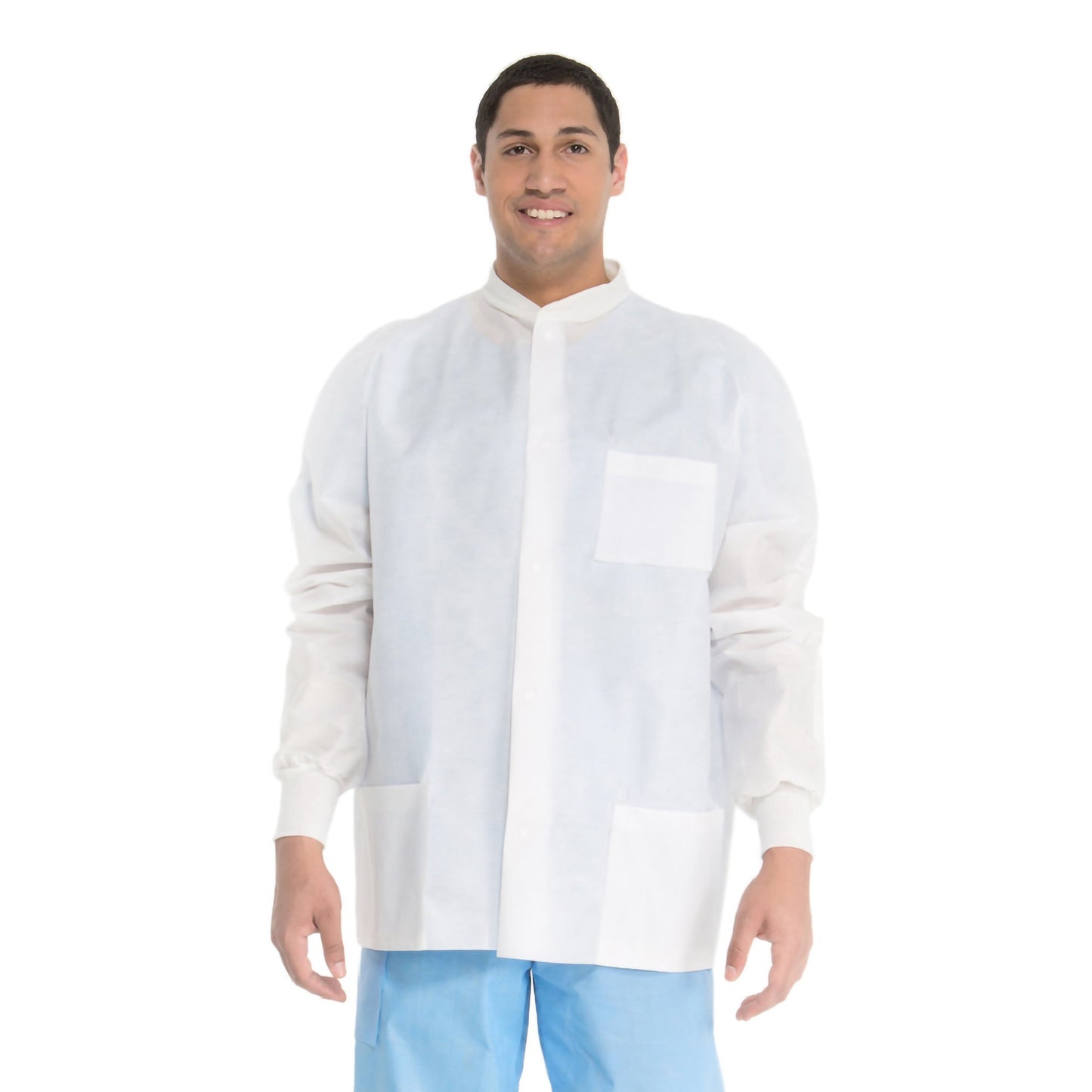 O&M Halyard Inc Lab Jacket White Large Hip Length 3-Layer SMS Disposable (230803_CS)