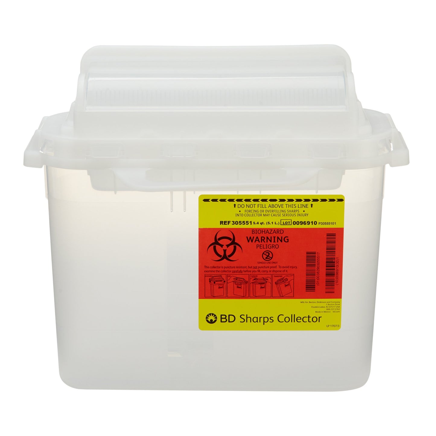 BD™ Sharps Container Translucent White Base 12 H X 12 W X 4-4/5 D Inch Horizontal Entry 1.35 Gallon (367439_CS)