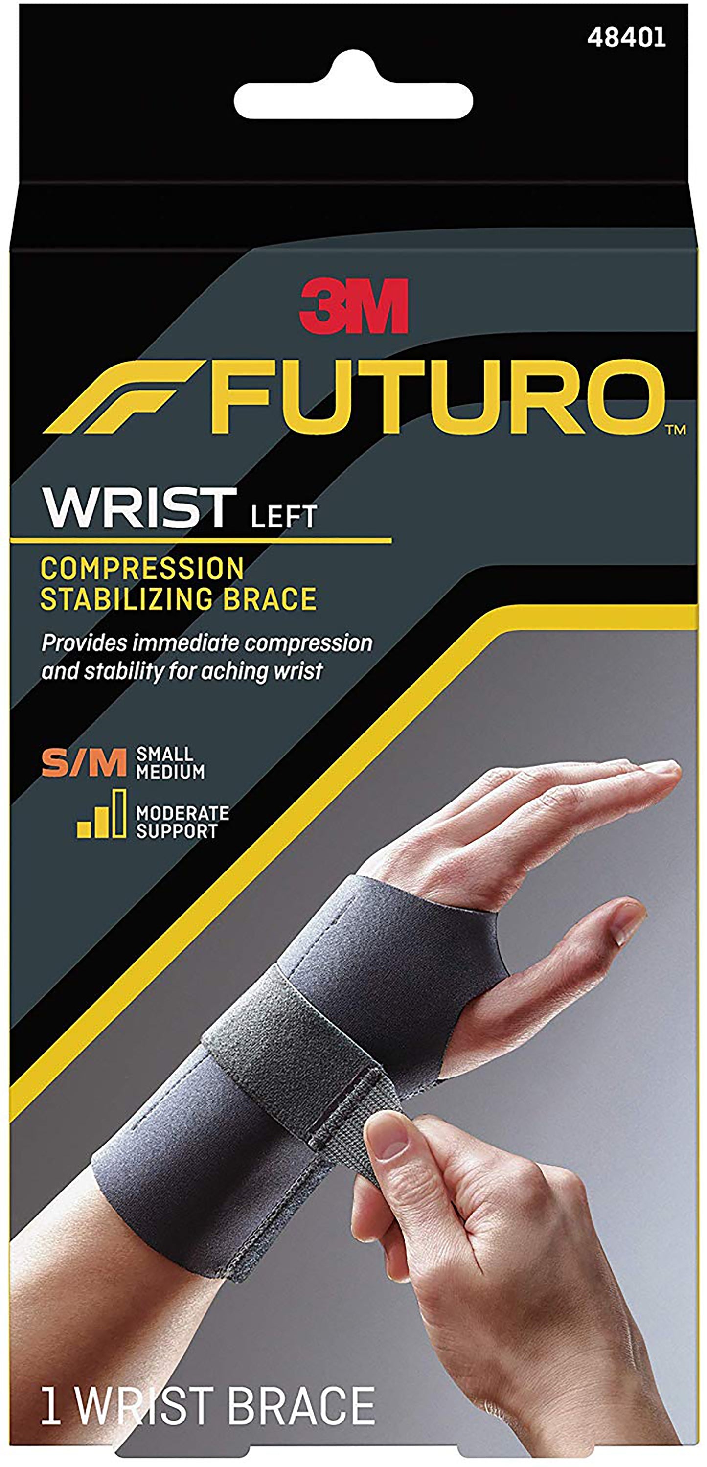 Futuro™ Compression Stabilizing Wrist Brace Low Profile Aluminum / Nylon / Polyester / Polyethylene / Spandex / Silicone Left Hand Black Small / Medium (971914_EA)