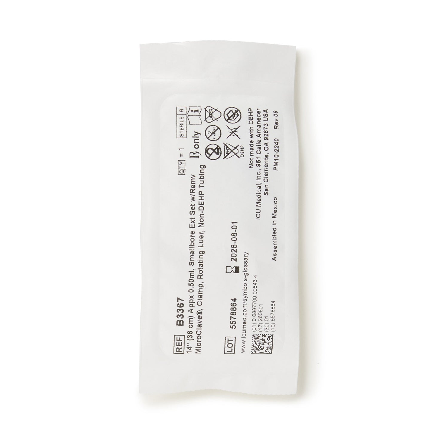 ICU IV Extension Set Needle-Free Port Small Bore 14 Inch Tubing (1136534_CS)