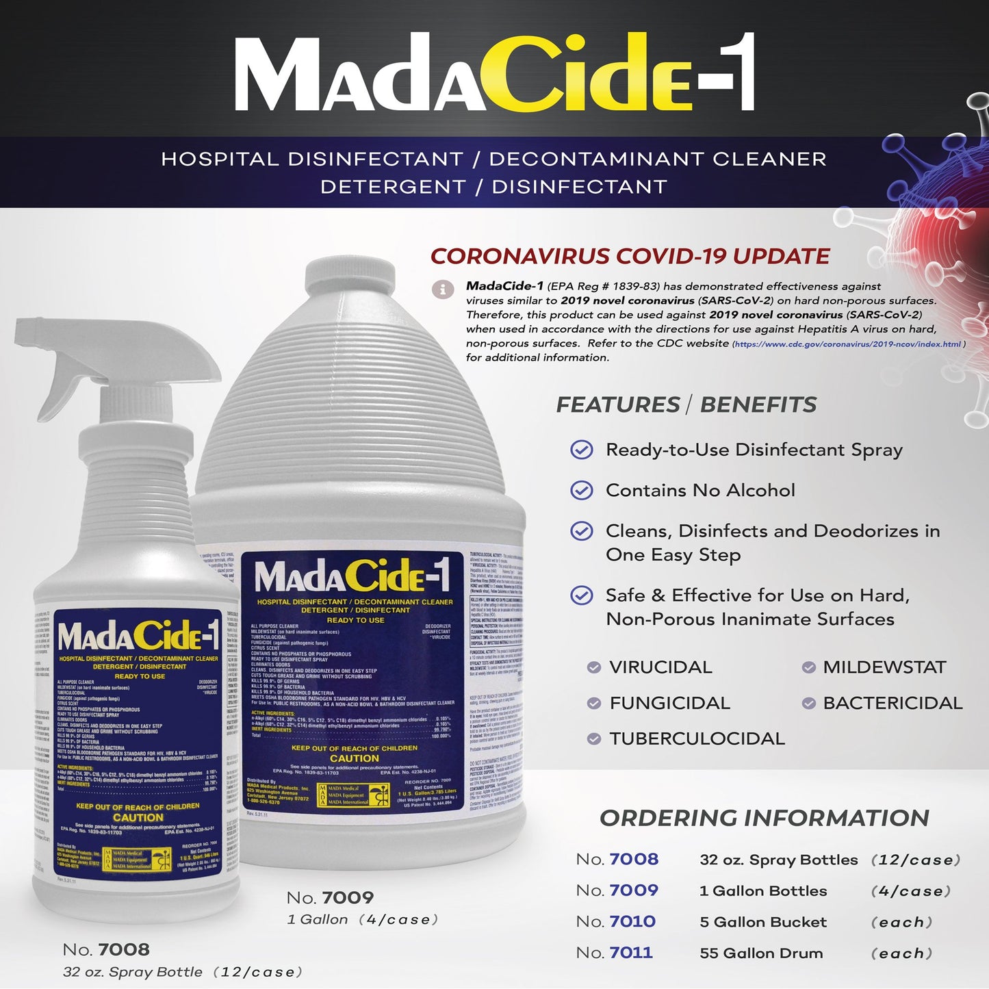 MadaCide-1® Surface Disinfectant Cleaner Broad Spectrum Manual Pour Liquid 1 gal. Jug Scented NonSterile (338789_EA)