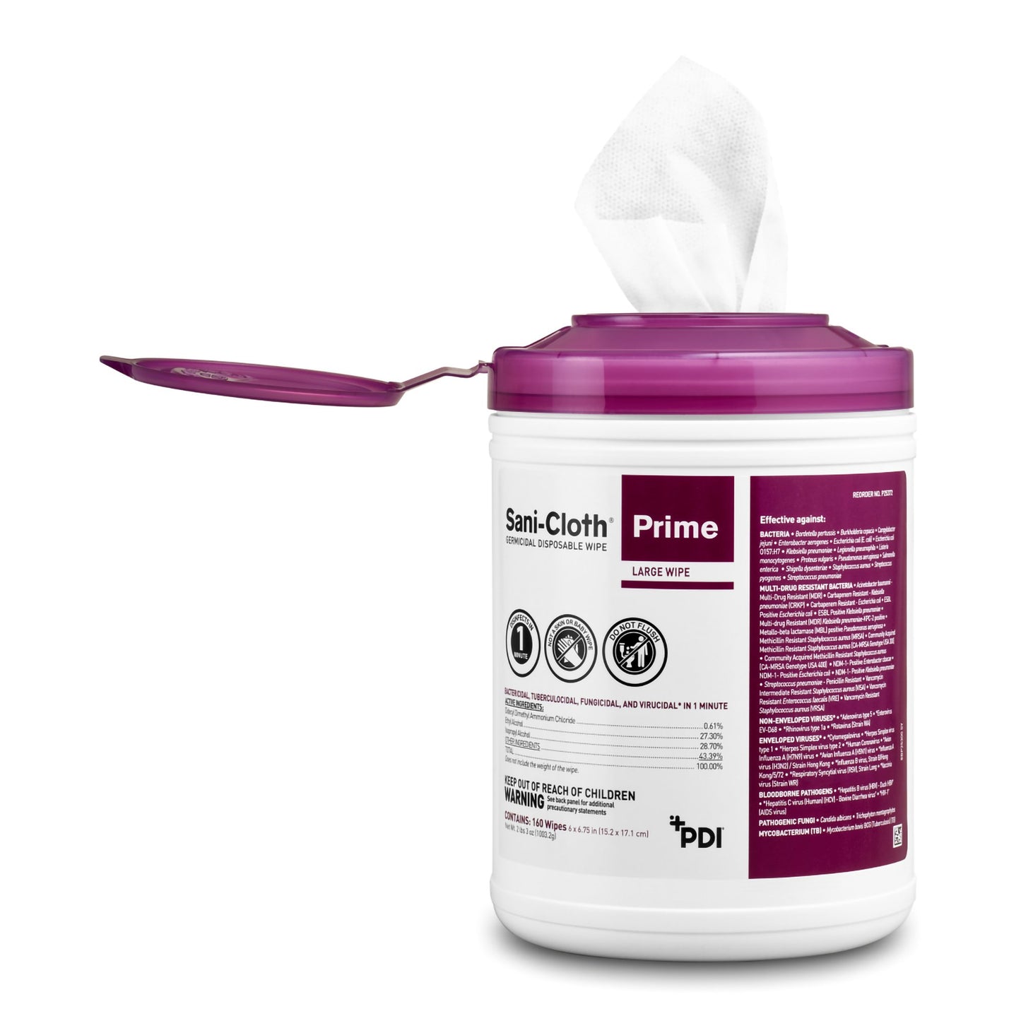 Sani-Cloth® Prime Surface Disinfectant Cleaner Premoistened Germicidal Manual Pull Wipe 160 Count Canister Alcohol Scent NonSterile (1063956_CN)