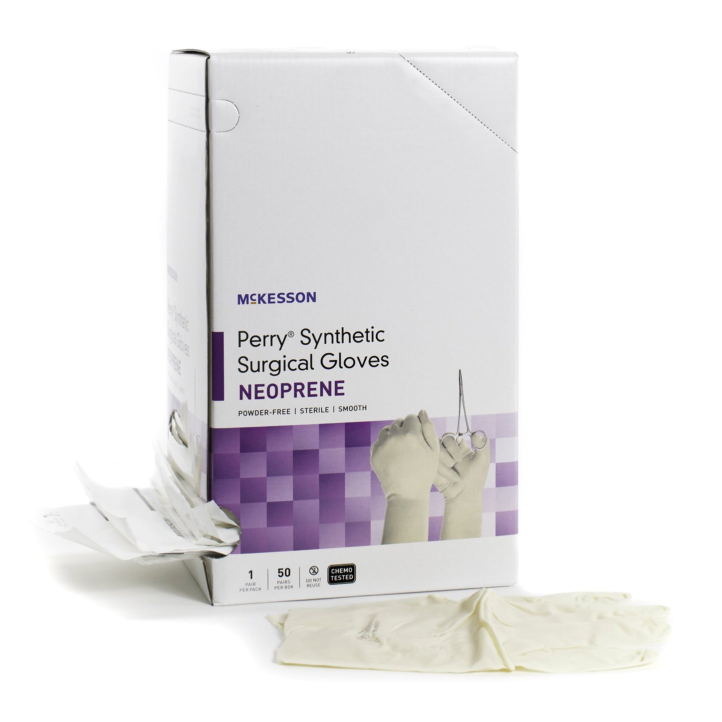 McKesson Perry® Synthetic Surgical Gloves Surgical Glove Size 7.5 Sterile Polychloroprene Standard Cuff Length Smooth Cream Chemo Tested (1044747_CS)