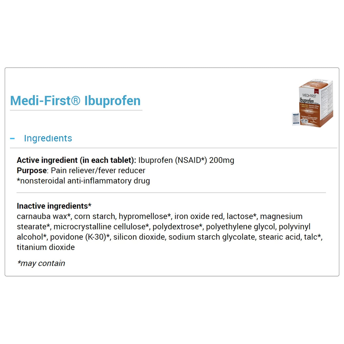 Medi-First® Pain Relief 200 mg Strength Ibuprofen Tablet 250 per Box (688121_BX)
