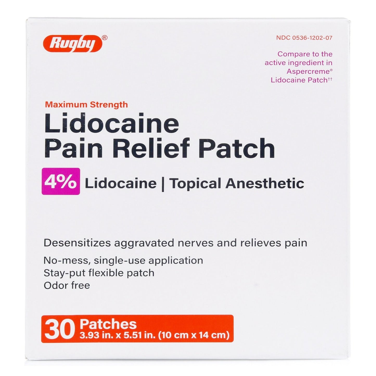 Major Pharmaceuticals Topical Pain Relief 4% Strength Lidocaine Patch 30 per Box (1218095_CT)