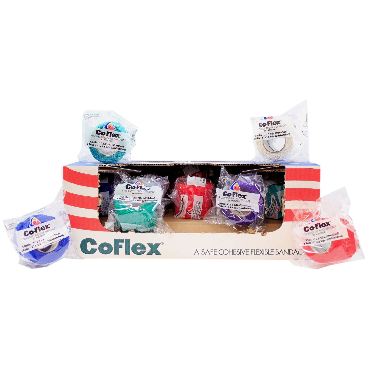 CoFlex® Cohesive Bandage 1 Inch X 5 Yard Self-Adherent Closure Teal / Blue / White / Purple / Red / Green NonSterile 14 lbs. Tensile Strength (897804_BX)