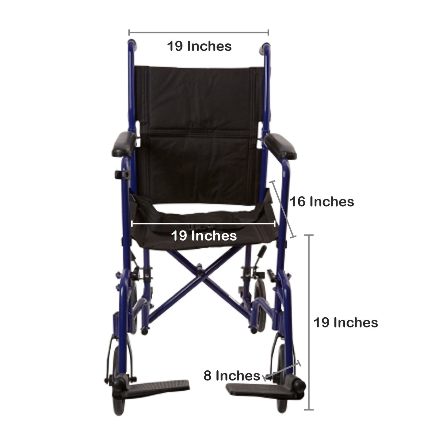 McKesson Transport Chair 19 Inch Seat Width Full Length Arm Swing-Away Footrest Aluminum Frame with Blue Finish (1065256_EA)