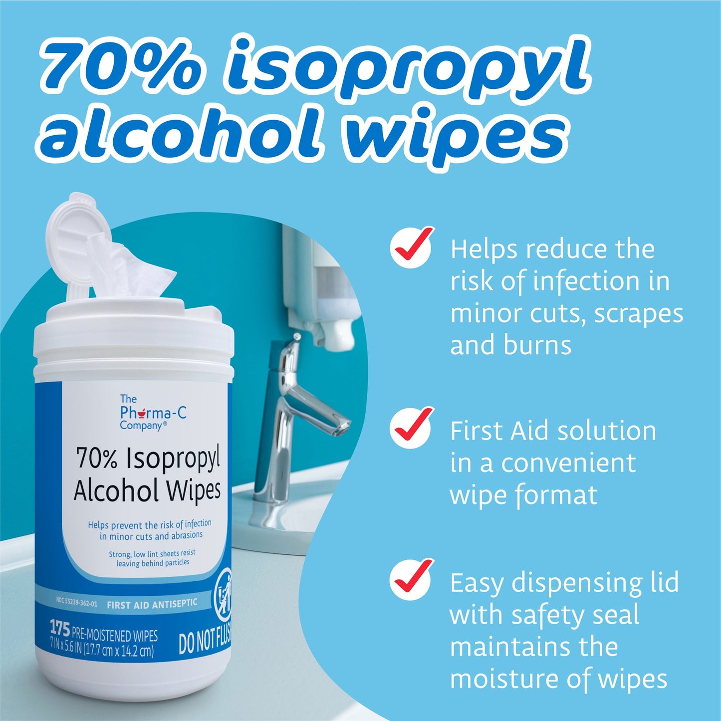 The Pharma-C Company® Antiseptic Skin Wipe Isopropyl Alcohol Towelette Canister (1250441_CT)