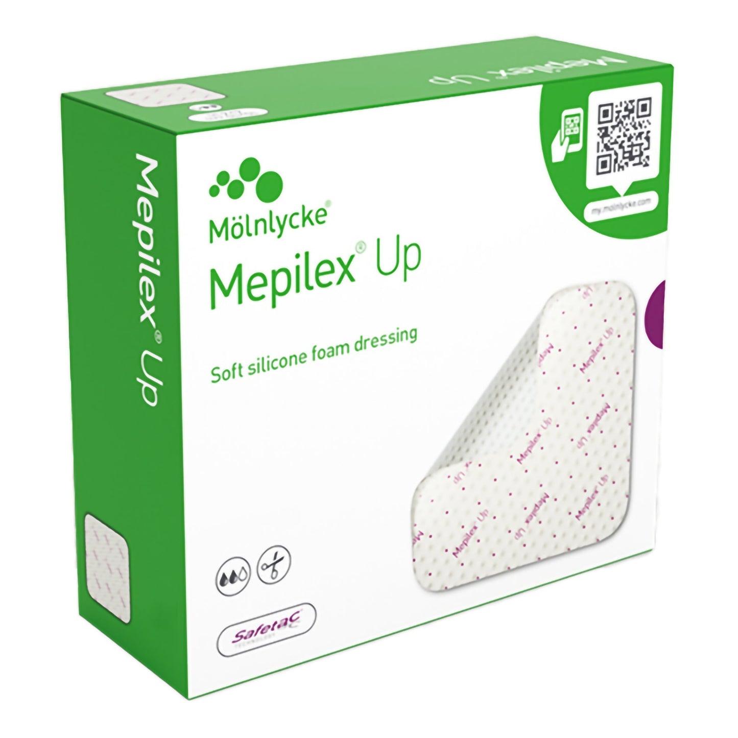 Mepilex® Up Foam Dressing 8 X 8 Inch Without Border Without Film Backing Silicone Adhesive Square Sterile (1226032_BX)