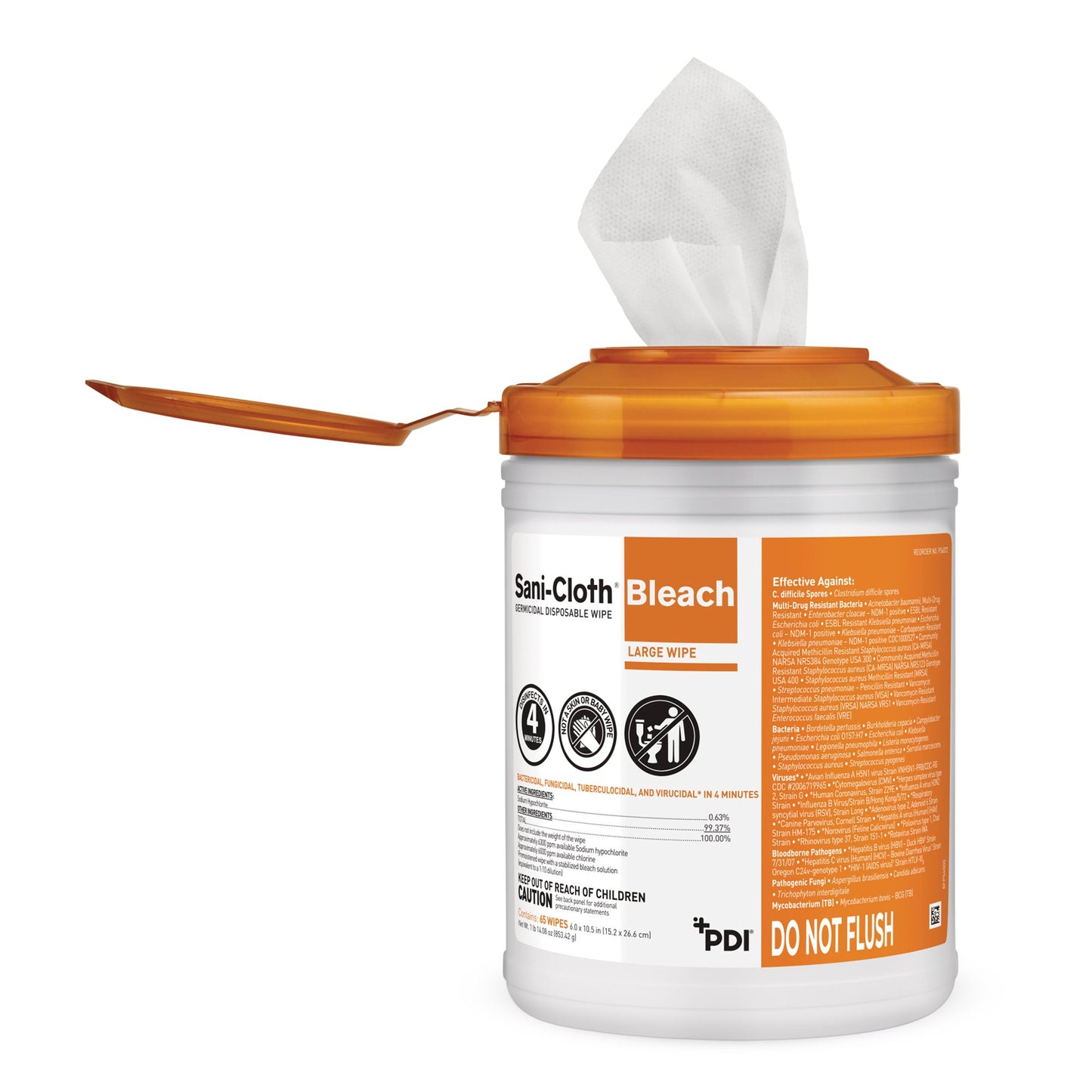 Sani-Cloth® Bleach Surface Disinfectant Cleaner Premoistened Germicidal Manual Pull Wipe 75 Count Canister Chlorine Scent NonSterile (786308_CS)