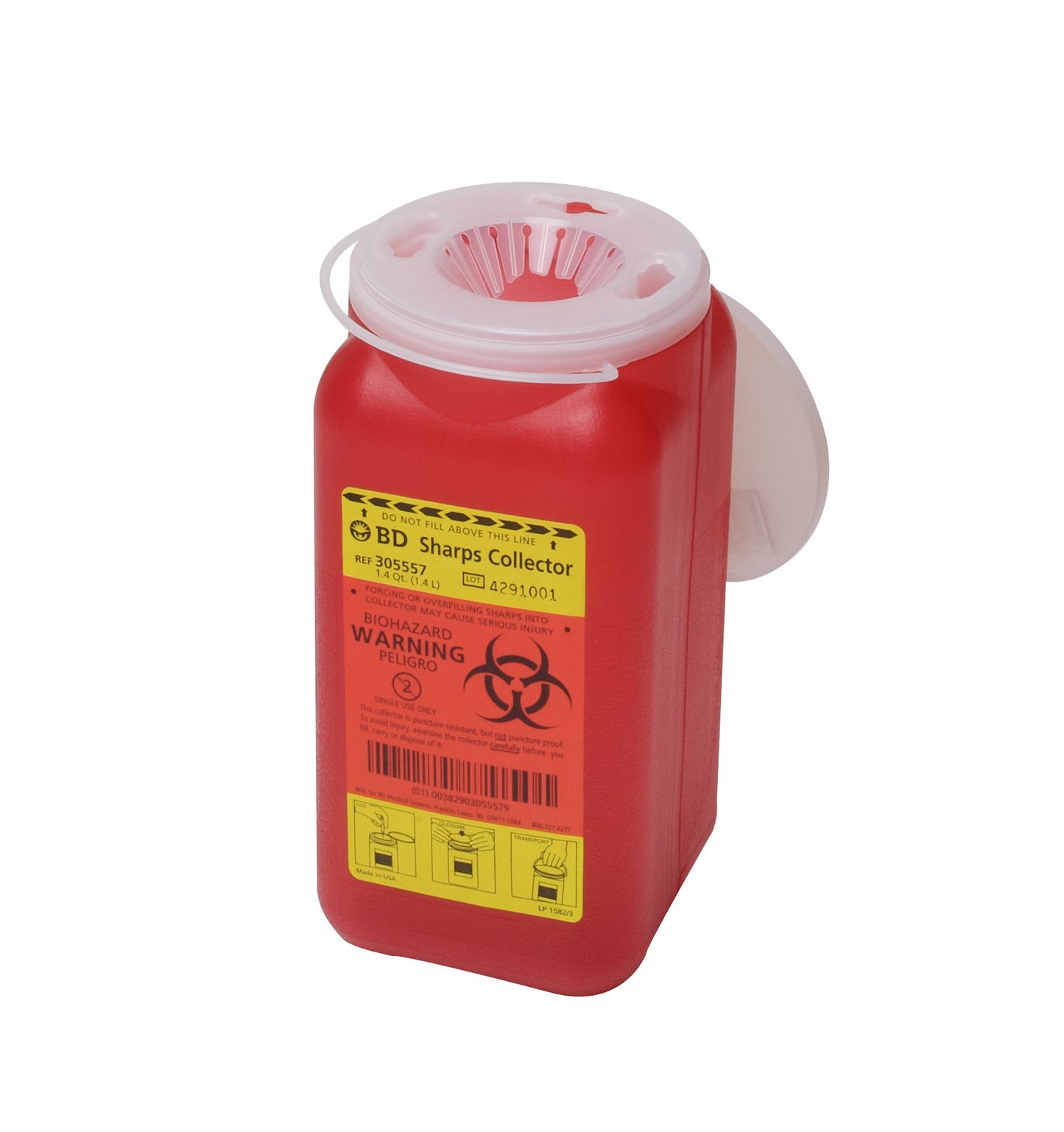 BD™ Sharps Container Red Base 7-1/2 H X 3-3/5 W X 3-3/5 D Inch Vertical Entry 0.35 Gallon (402172_EA)