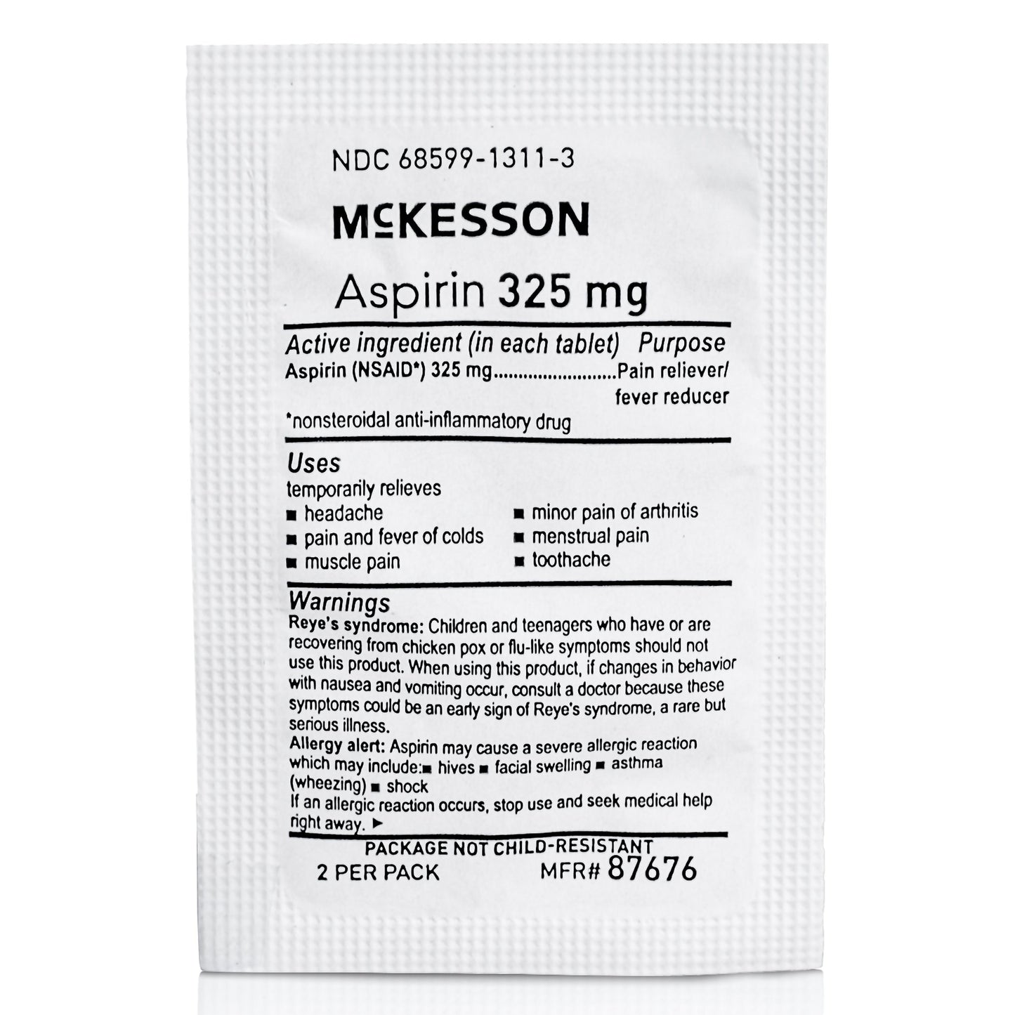 McKesson Pain Relief 325 mg Strength Aspirin Tablet 250 per Box (1111741_CS)