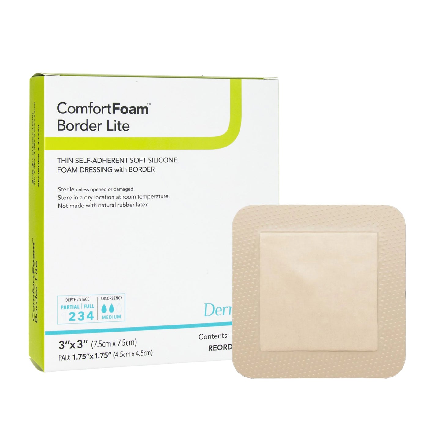 ComfortFoam™ Border Lite Thin Foam Dressing 3 X 3 Inch With Border Waterproof Backing Silicone Adhesive Square Sterile (1003182_BX)