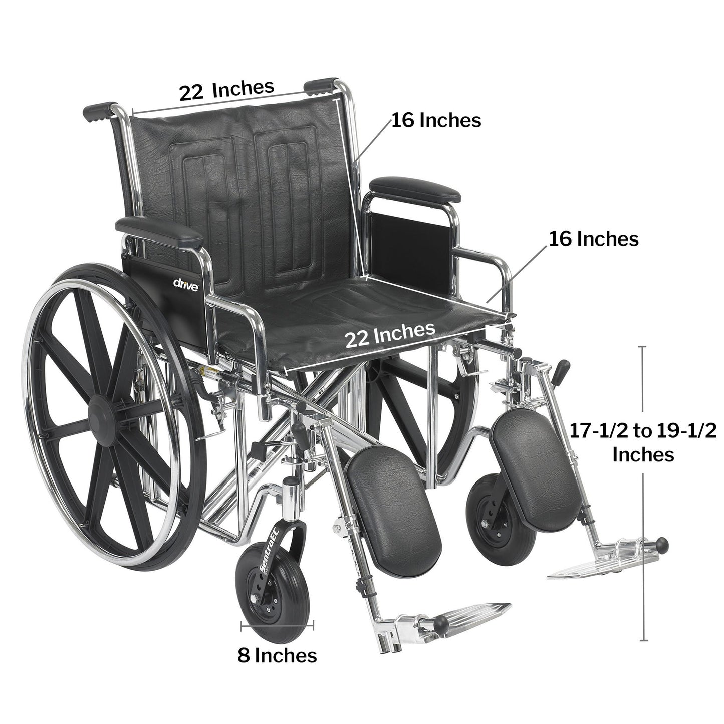 McKesson Bariatric Wheelchair Dual Axle Desk Length Arm Swing-Away Elevating Legrest Black Upholstery 22 Inch Seat Width Adult 450 lbs. Weight Capacity (1065281_EA)