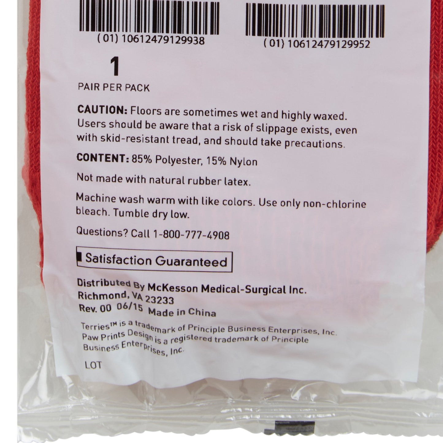 McKesson Terries™ Slipper Socks Unisex Adult X-Large Single Tread Single Patient Use Red (553041_CS)