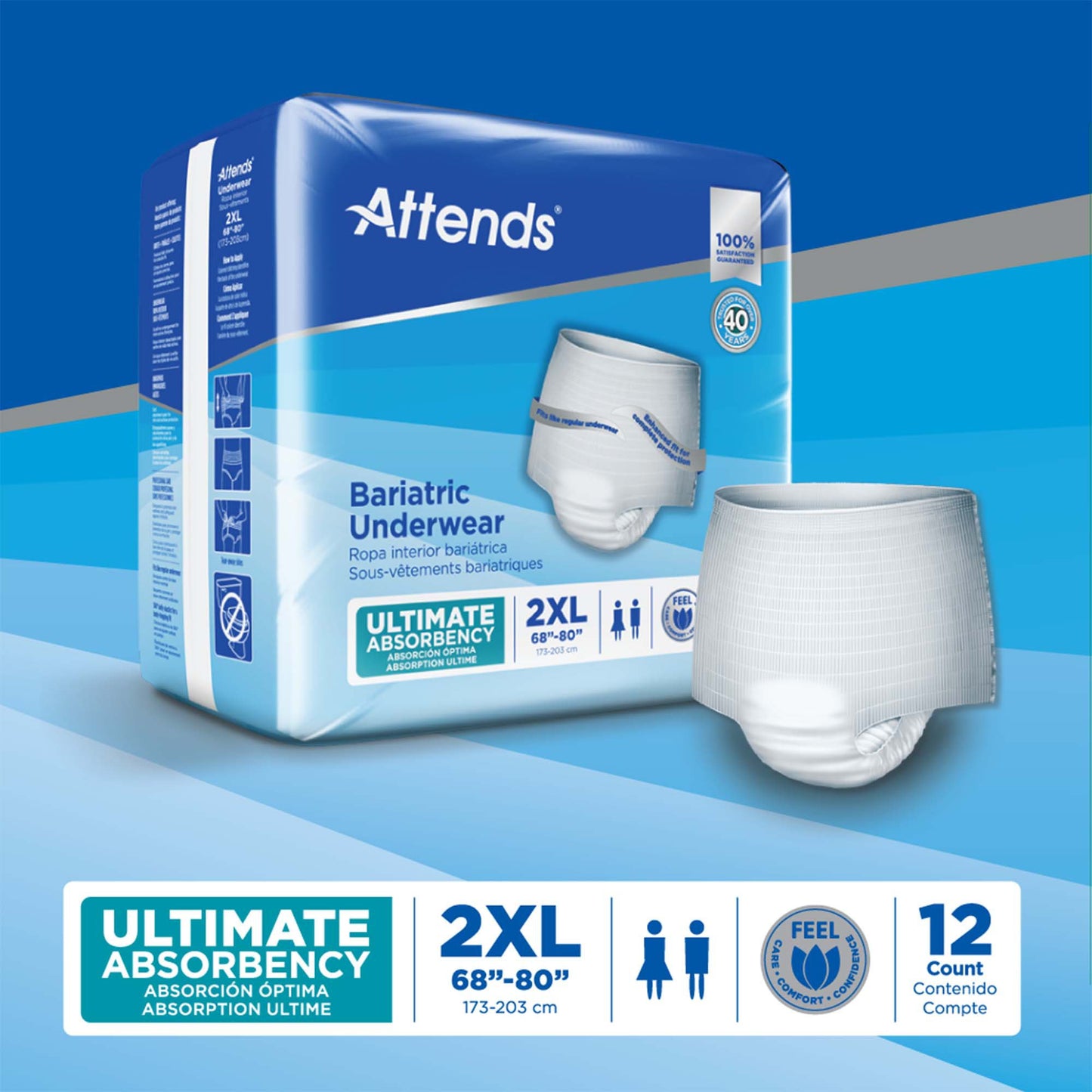 Attends® Bariatric Unisex Adult Absorbent Underwear Pull On with Tear Away Seams 2X-Large Disposable Heavy Absorbency (950228_BG)